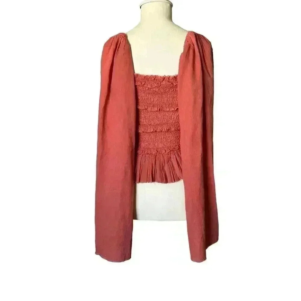 NWOT Band of the Free Women’s Small Cropped Boho Blouse Color Brick - Picture 3 of 5